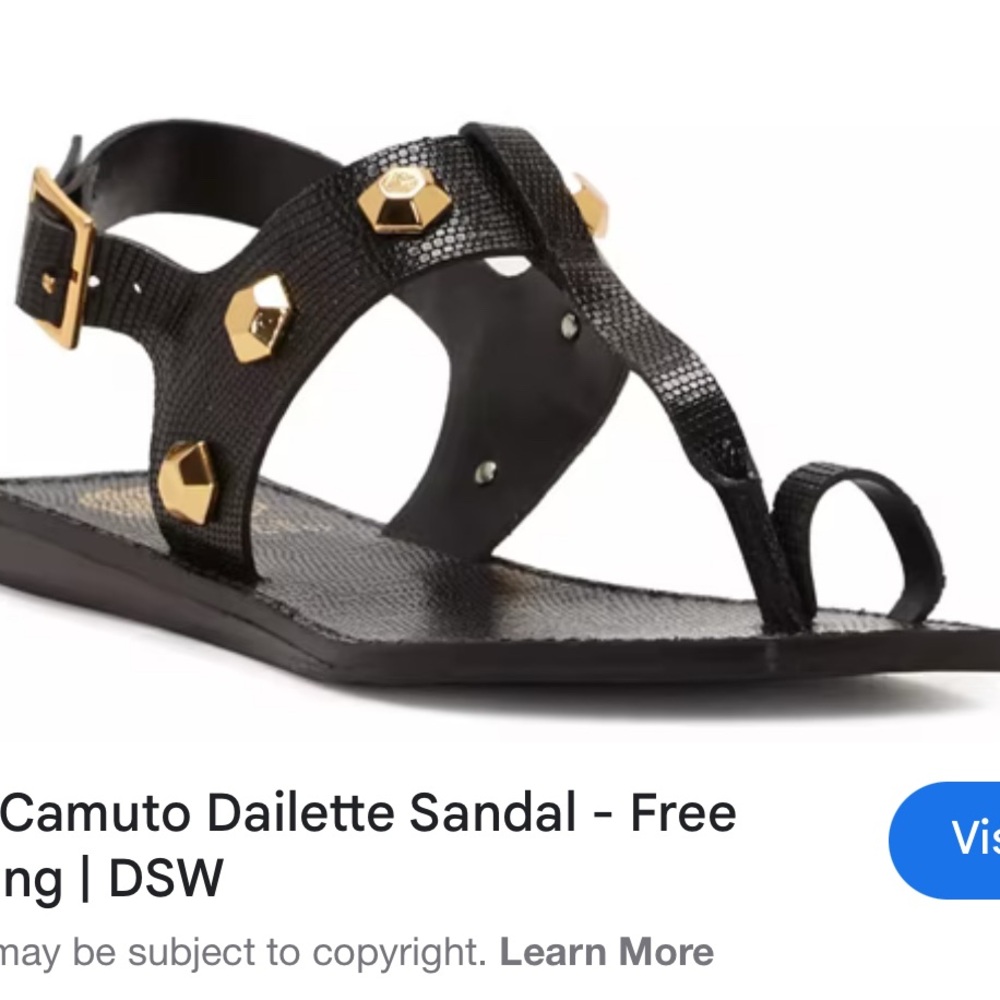 Vince Camuto Black and Gold Sandals with Toe Loop